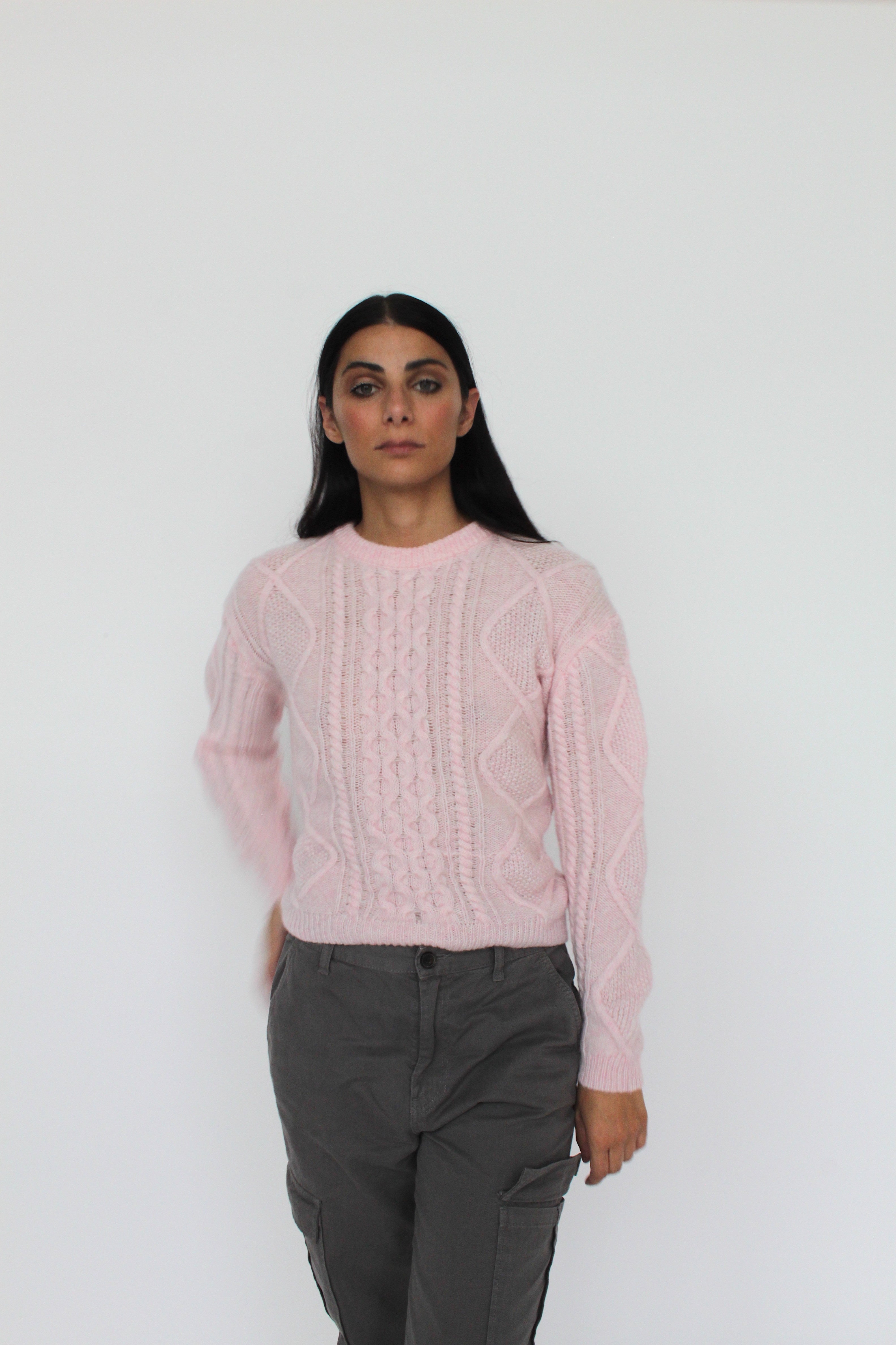 Girocollo a trecce con fiocchi in Lana Merinos - Celeste