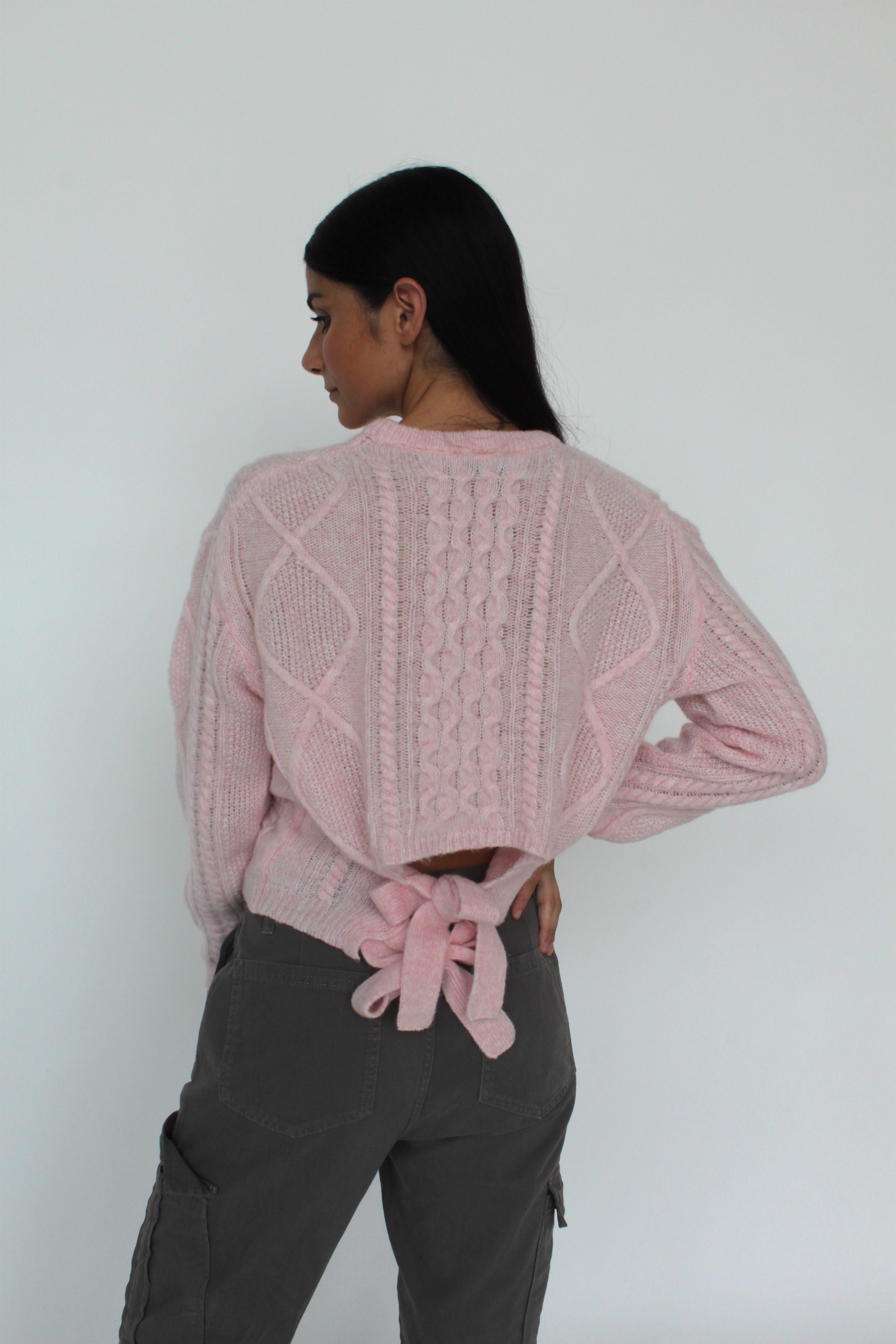 Girocollo a trecce con fiocchi in Lana Merinos - Celeste