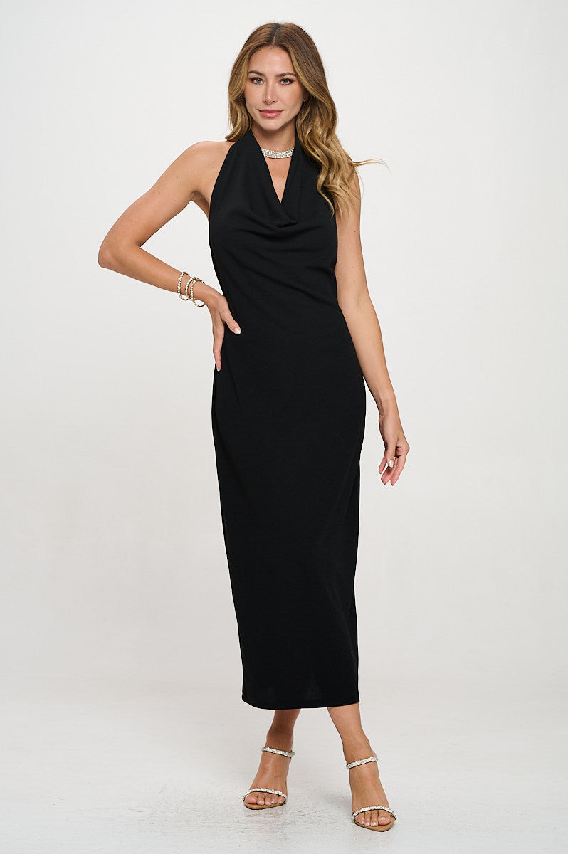 Cowl neck Open Back Bodycon Dress